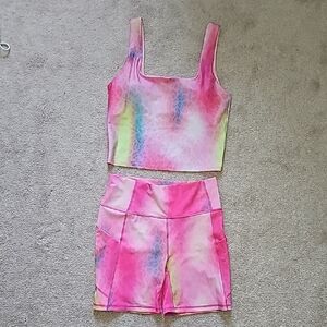 Fabletics Size M Colorful Tie-Dye Tank and Shorts Set